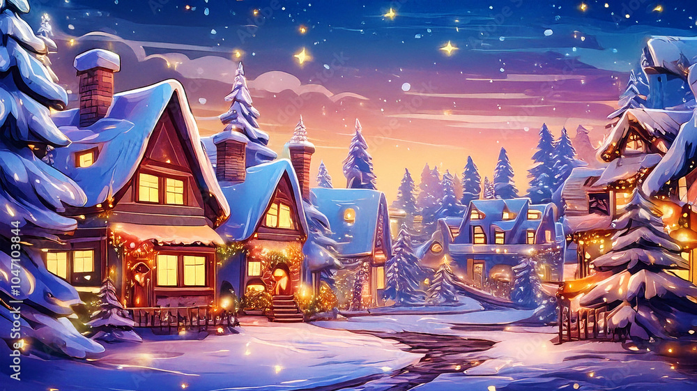 Christmas Harmony in a Joyful Cartoon Wonderland with Glittering Trees, Neon Lights, and Cheerful Decorations, Where Enchanting Details Illuminate a Festive Village and Evoke the Christmas Spirit Christmas Harmony in a Joyful Cartoon Wonderland with Glittering Trees, Neon Lights, and Cheerful Decorations, Where Enchanting Details Illuminate a Festive Village and Evoke the Christmas Spirit