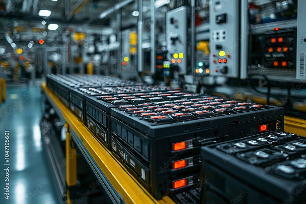 Closeup of Battery Modules on a Production Line Closeup of Battery Modules on a Production Line