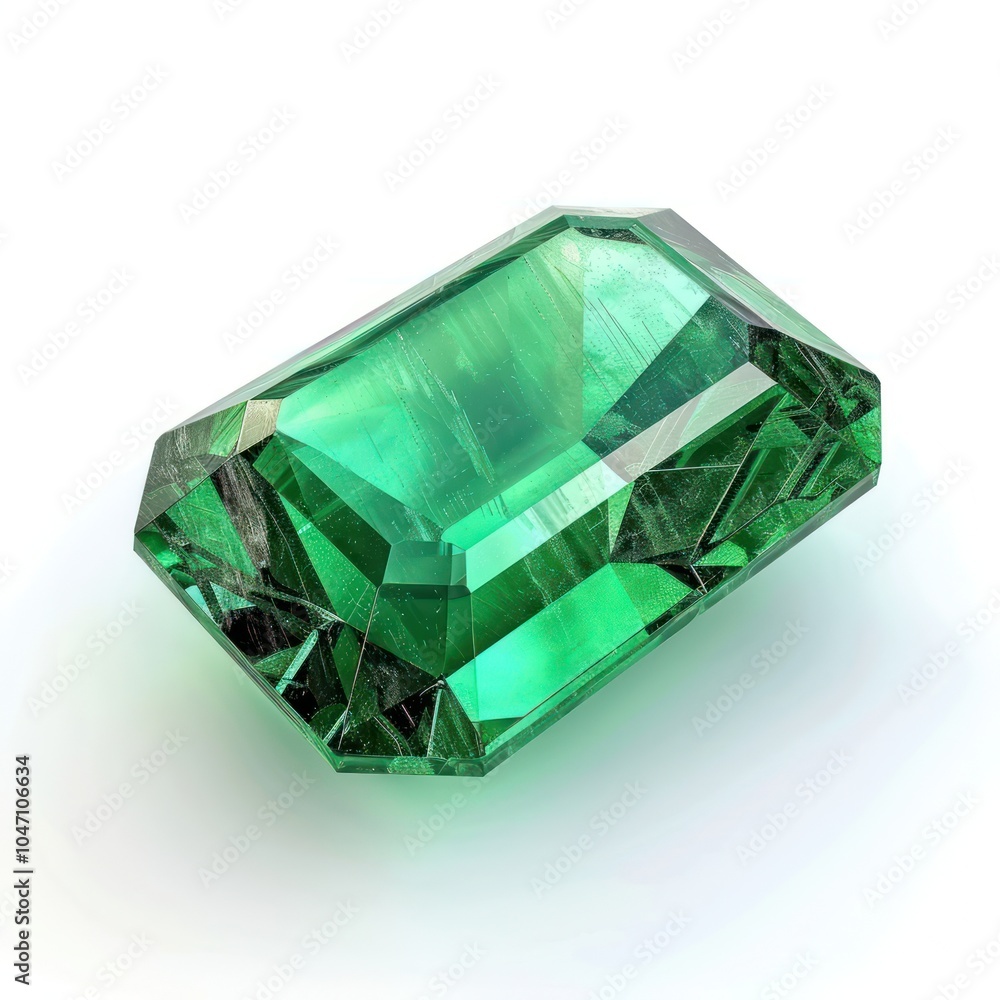 A brilliant emerald gemstone with deep green color, isolated on white background A brilliant emerald gemstone with deep green color, isolated on white background