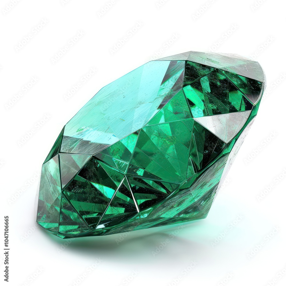 A brilliant emerald gemstone with deep green color, isolated on white background A brilliant emerald gemstone with deep green color, isolated on white background