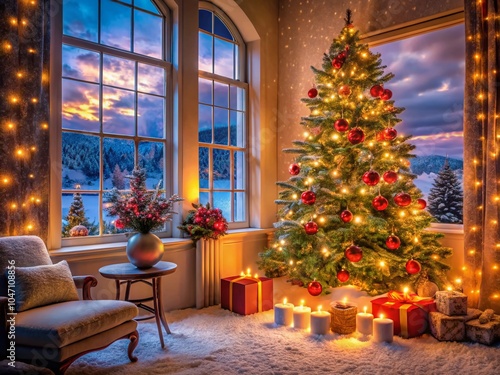 Festive Christmas Background with Cozy Decorations and Warm Lights for Holiday Spirit