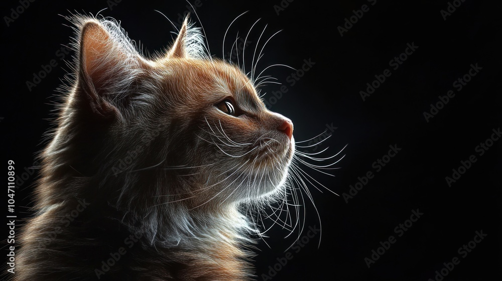 Orange Tabby Kitten in Profile, Illuminated by Light Orange Tabby Kitten in Profile, Illuminated by Light