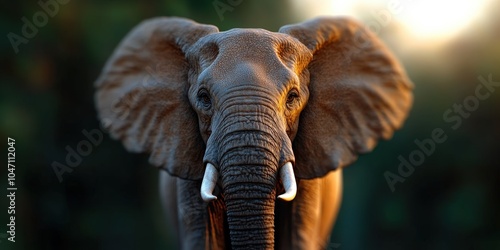 Close Up Portrait of African Elephant with Tusks in the Wild