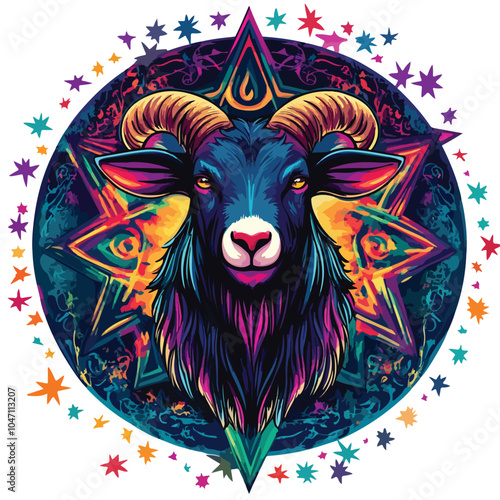 Bright Mystical Occult Pattern with Goat and Pen