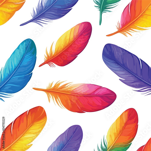 Vibrant Multicolored Seamless Bird Feather Illustration