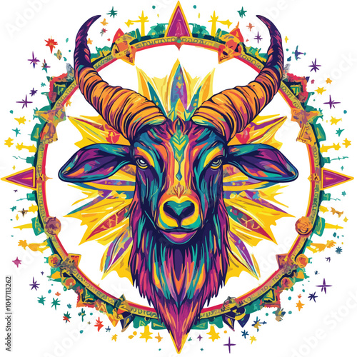 Bright Mystical Occult Pattern with Goat and Pen