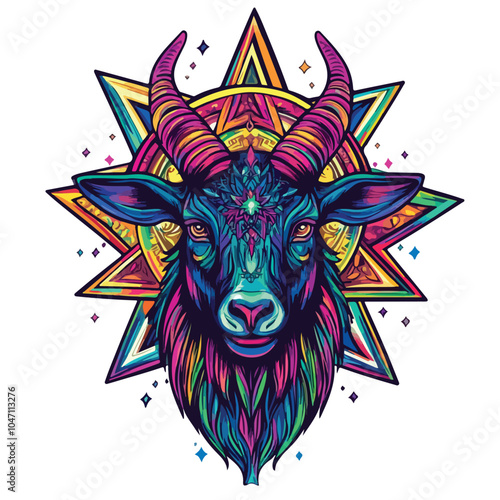 Bright Mystical Occult Pattern with Goat and Pen