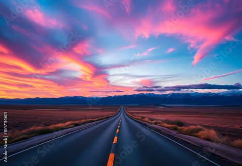 Endless Road to a Colorful Sky – Inspirational Landscape Wallpaper