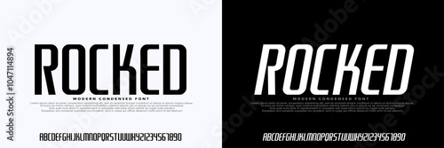 Alphabet Condensed Font,Regular Modern Typeface Style,Uppercase and Number, design font for sports,movie,urban,technology,poster and fashion.Vector Illustration