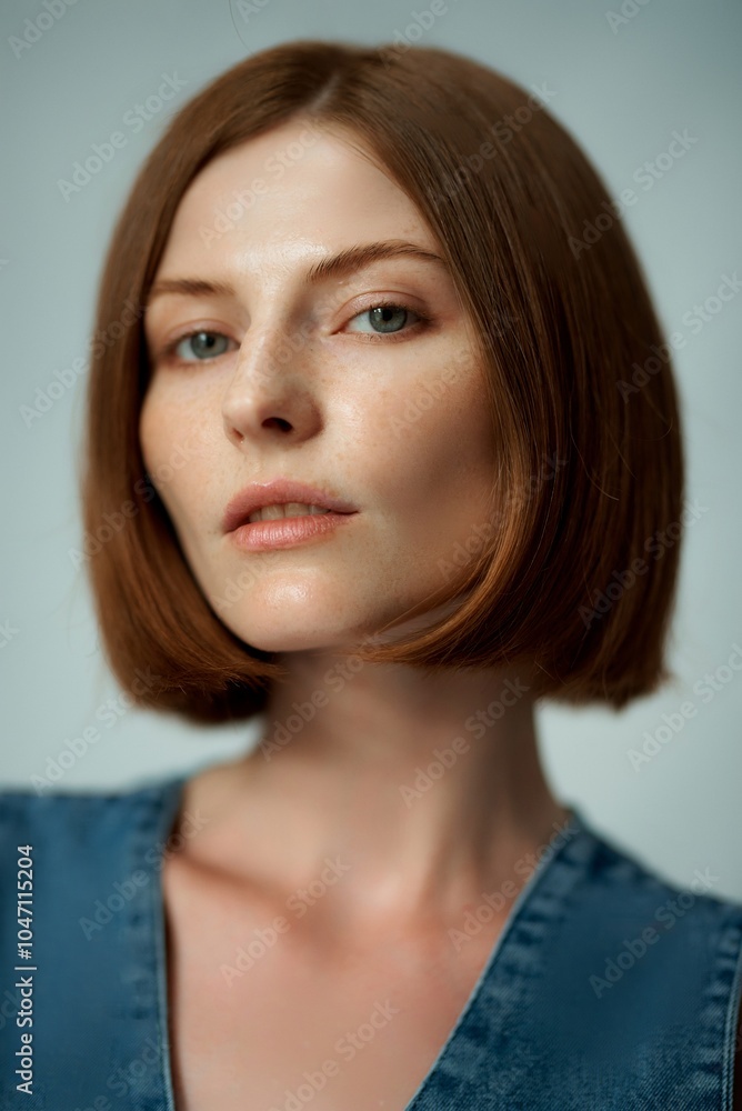Studio portrait of a beautiful girl on a light background Studio portrait of a beautiful girl on a light background