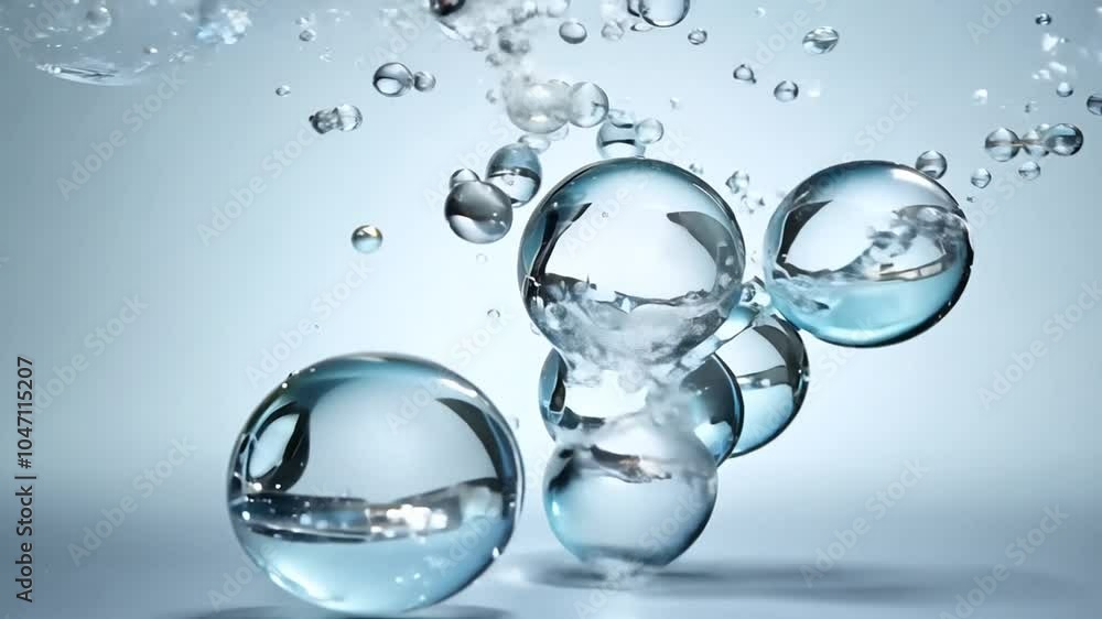 Animation with liquid transparent bubbles explosion and flying away. Nice 3d spheres with reflection.. view in detail. 4K Video studio Animation with liquid transparent bubbles explosion and flying away. Nice 3d spheres with reflection.. view in detail. 4K Video studio