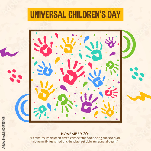 Universal Children's Day background with many children's handprints on a wall