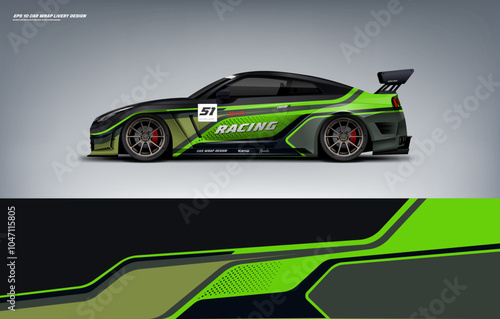 Sporty Car wrap livery design with elegant racing line theme with green color combination