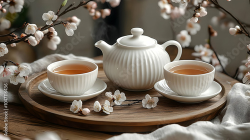 Wallpaper Mural Tea Time with Blossoms - Illustration Torontodigital.ca