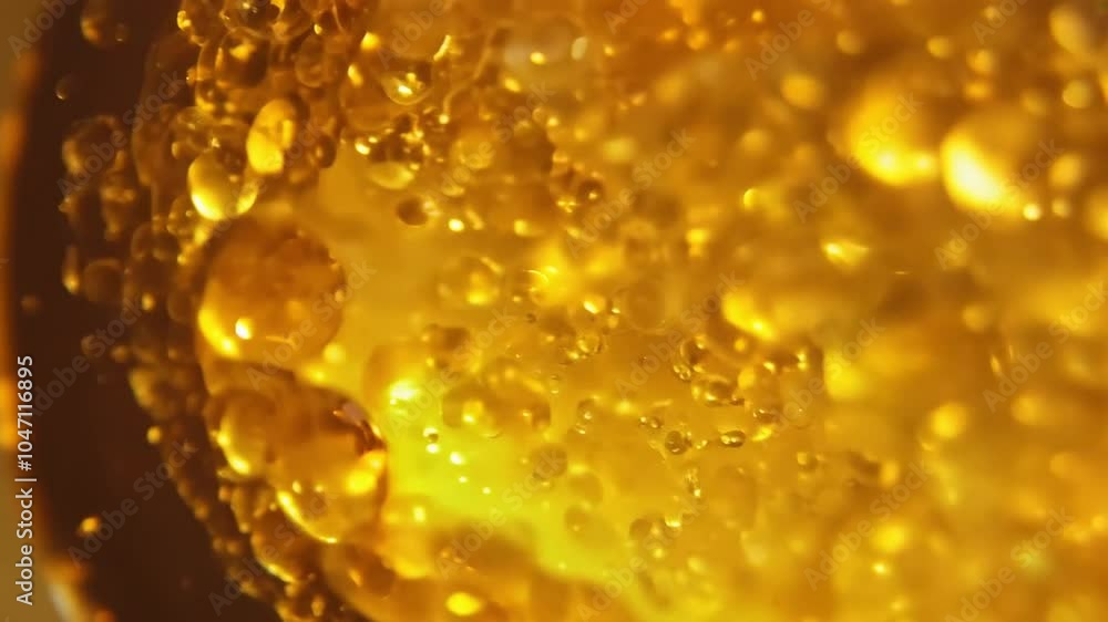 Golden bubbles slowly rise and drift within a container filled with clear water, creating a mesmerizing visual effect Golden bubbles slowly rise and drift within a container filled with clear water, creating a mesmerizing visual effect