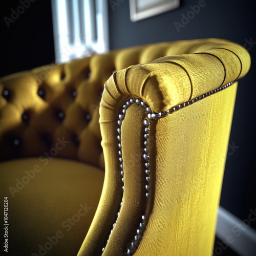 Elegant yellow tufted sofa with nailhead trim in modern interior photo