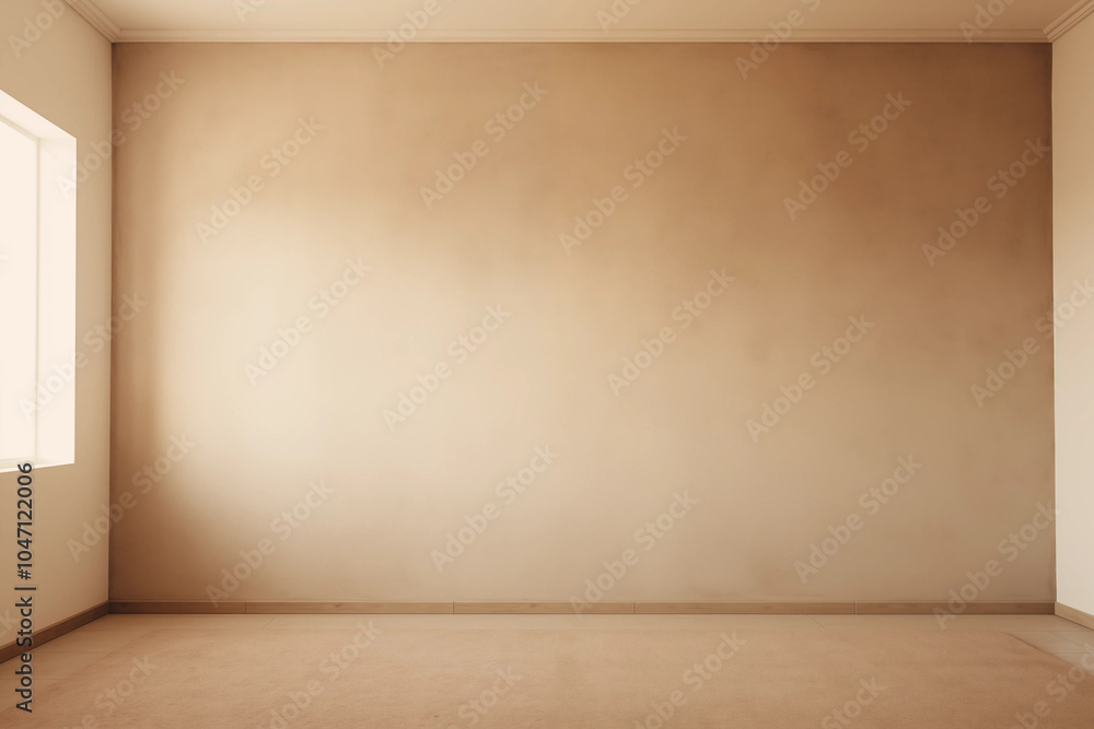 Beige Wall with White Window and Wooden Baseboard in Empty Room Beige Wall with White Window and Wooden Baseboard in Empty Room