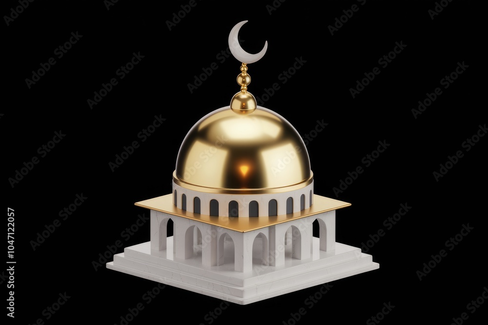 Fototapeta premium A miniature model of a mosque with a golden dome and a crescent moon on top.