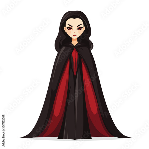 Elegant Vampire Woman in Traditional Vampire Cloak Vector Illustration