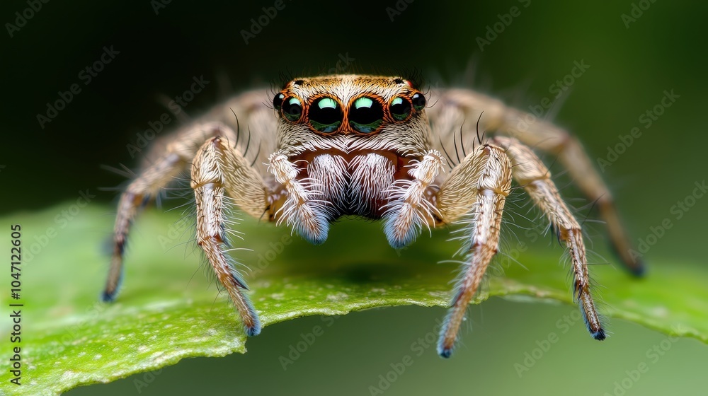 Macro Photography of Jumping Spider on Green Leaf Wild Nature Close up Arachnid Entomo Macro Photography of Jumping Spider on Green Leaf Wild Nature Close up Arachnid Entomo