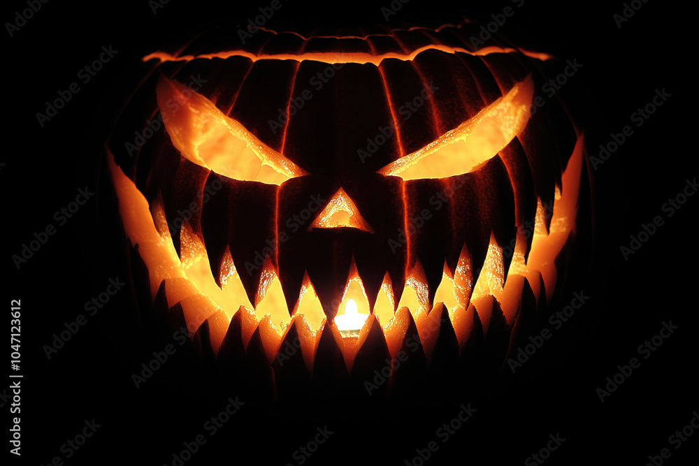 Fototapeta premium Halloween Pumpkin with Creepy Candlelight Glow