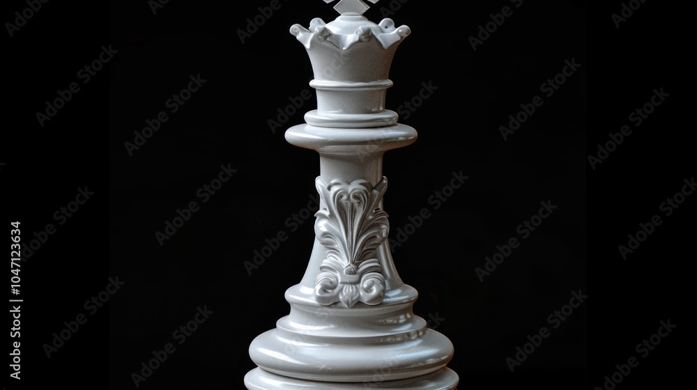A White Ornate Chess Queen Piece Against A Black Background A White Ornate Chess Queen Piece Against A Black Background