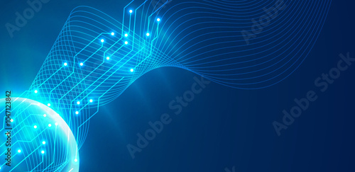 Quantum technology abstract blue background. Ai big data vector illustration