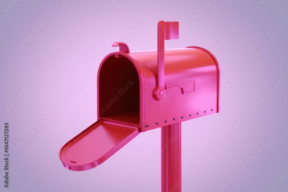 A vibrant pink mailbox with its door open ready to receive mail. A vibrant pink mailbox with its door open ready to receive mail.