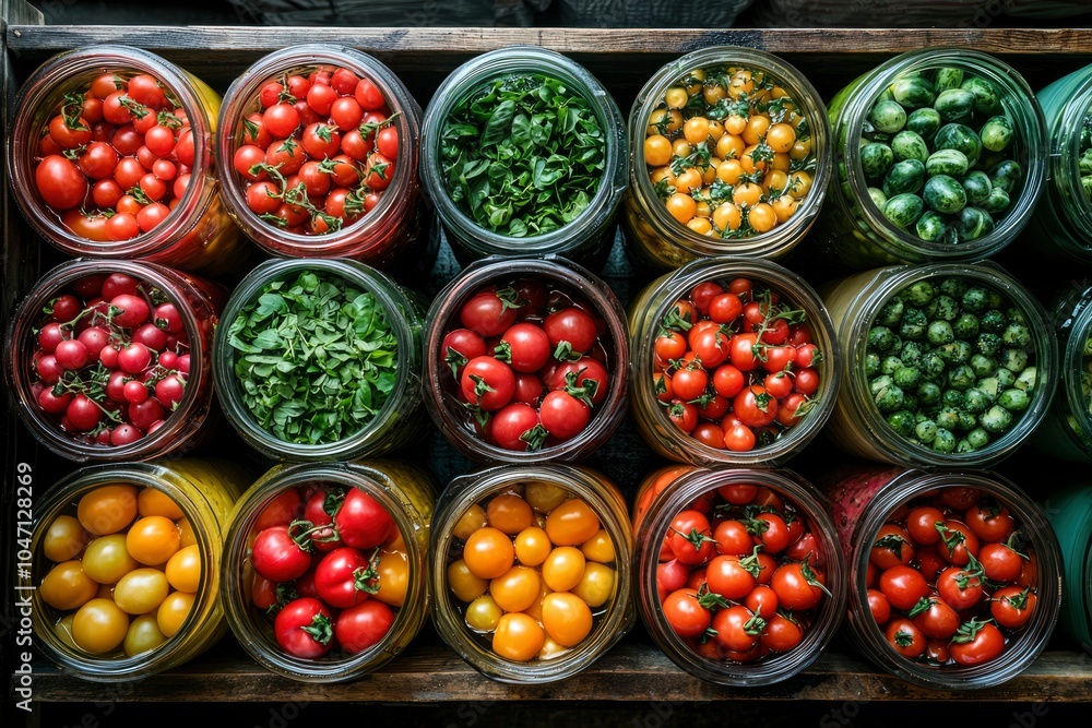 custom made wallpaper toronto digitalAssortment of Preserved Tomatoes, Herbs, and Green Beans in Glass Jars