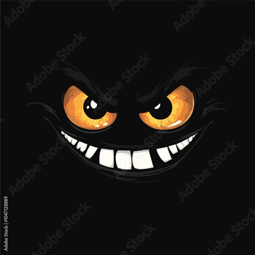 Spooky Monster with Glowing Eyes and Sinister Smile on Dark Background
