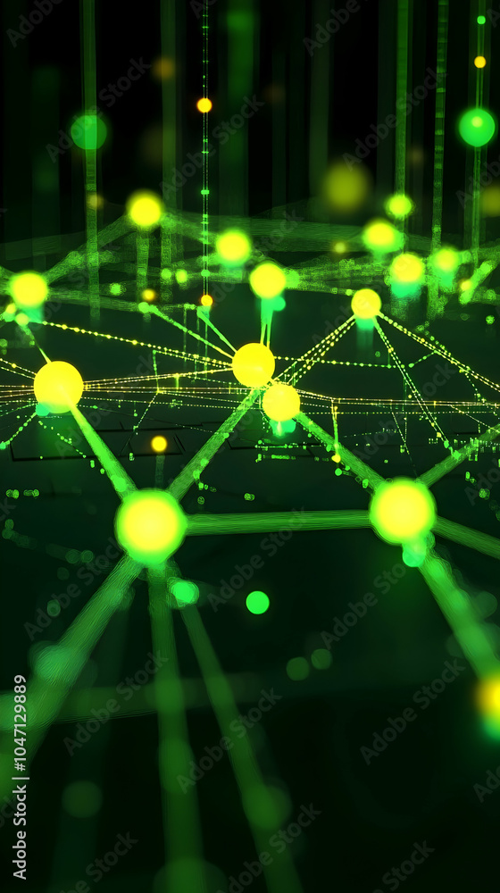 Abstract glowing green network connections on a black background. Abstract glowing green network connections on a black background.