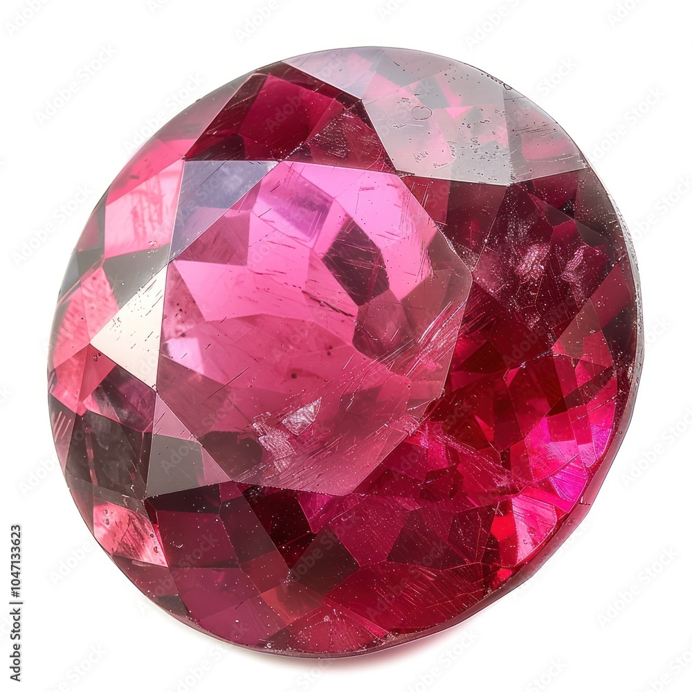 A single brilliant-cut ruby gemstone with rich red color, isolated on a white background A single brilliant-cut ruby gemstone with rich red color, isolated on a white background