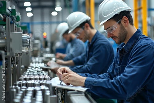 Workers inspecting finished products in a quality control department