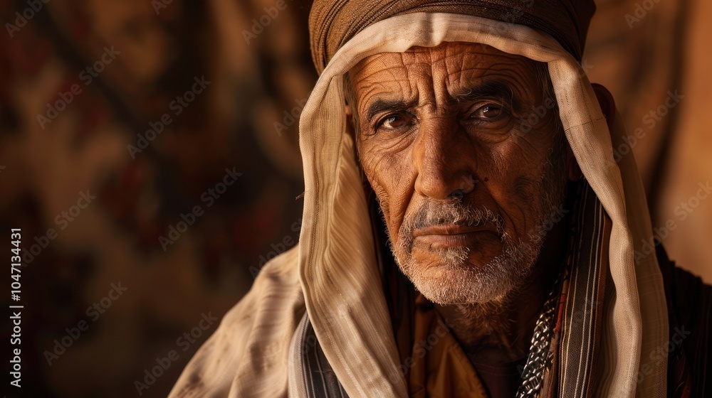 Close-up Portrait of an Elderly Man Wearing a Traditional Head Covering Close-up Portrait of an Elderly Man Wearing a Traditional Head Covering