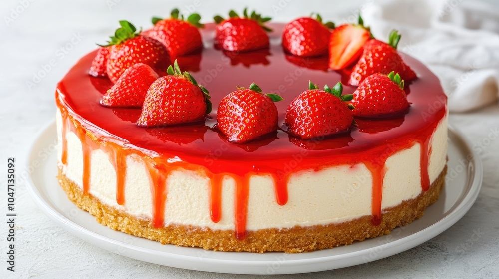 Fresh Strawberry Cheesecake with Glaze and Garnish Fresh Strawberry Cheesecake with Glaze and Garnish