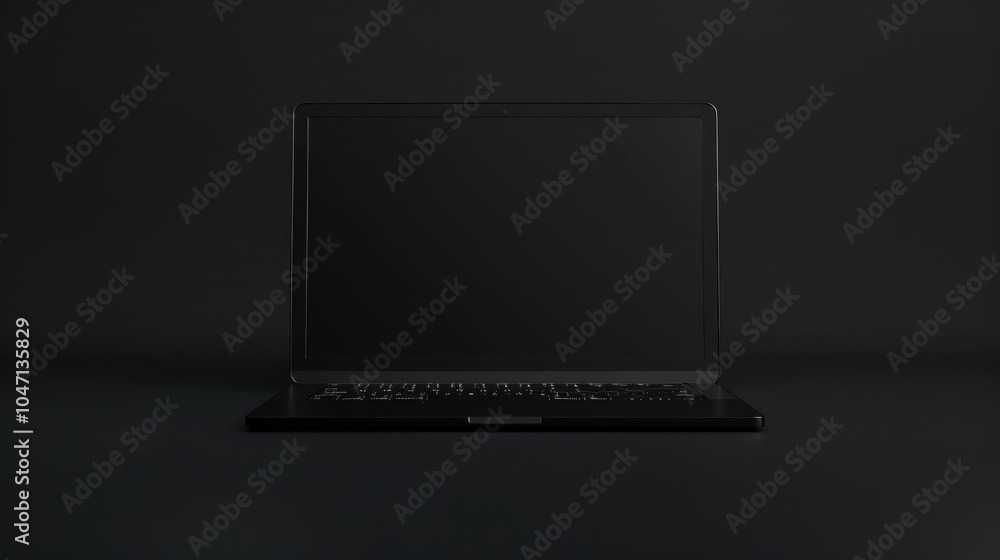 Black Laptop with a Blank Screen on a Dark Surface Black Laptop with a Blank Screen on a Dark Surface