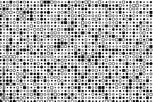Contrasting black and white shapes with randomized sizes and fill styles