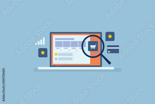 eCommerce SEO strategy, Product page SEO, Product listing on search engine result page, eCommerce web page ranking. Vector illustration background.