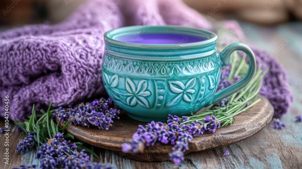 Delicate Lavender Tea in Beautiful Ceramic Cup Delicate Lavender Tea in Beautiful Ceramic Cup