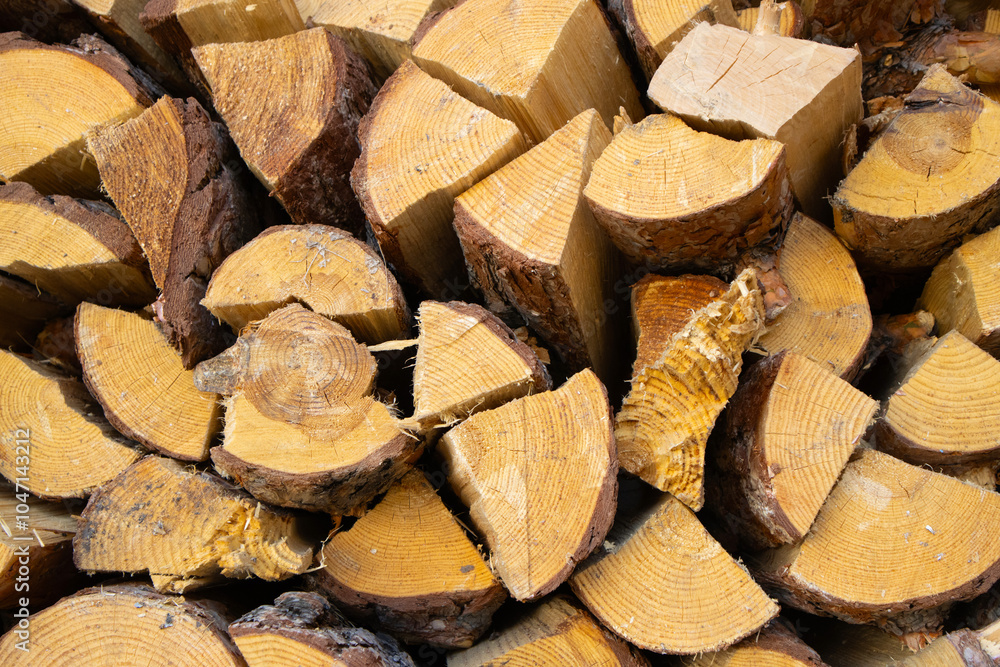 Stacked firewood logs ready for winter storage in a cozy cabin setting. Stacked firewood logs ready for winter storage in a cozy cabin setting.