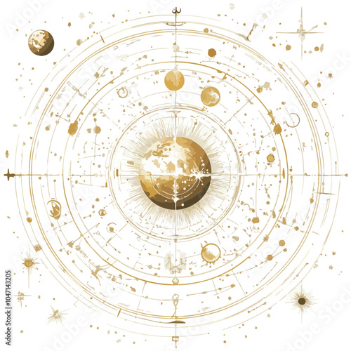 Mystical Gold Esoteric Cosmic Elements Composition