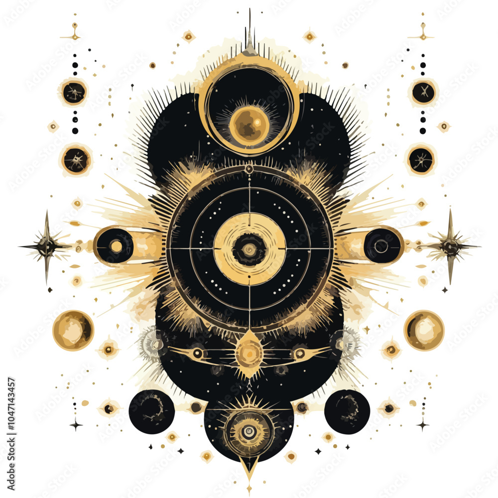 Obraz premium Mystical Cosmic Elements in Gold Composition Vector