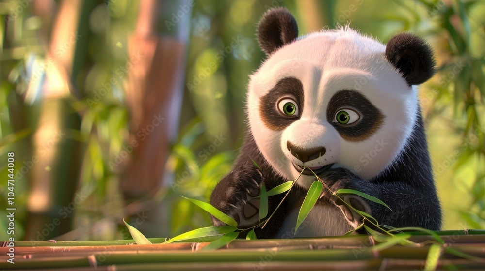 A baby panda is eating bamboo leaves, looks cute and adorable. A baby panda is eating bamboo leaves, looks cute and adorable.