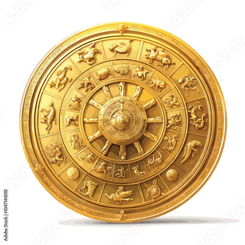 Golden Round Astrological Calendar with Zodiac Signs
