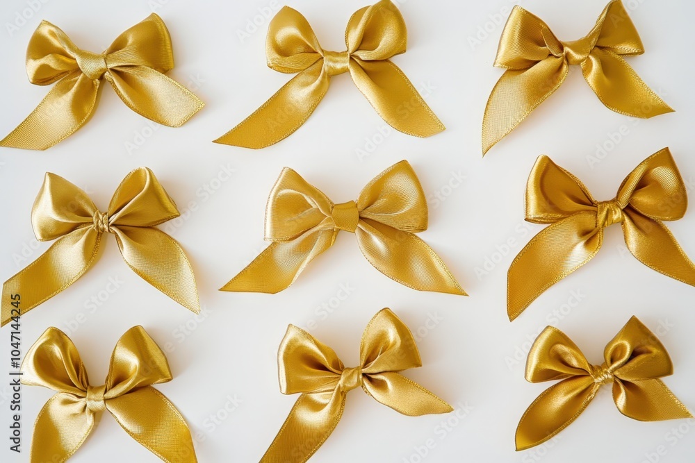 Assortment of golden satin bows on a plain background Assortment of golden satin bows on a plain background