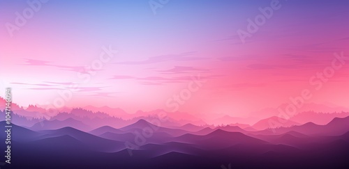 A serene gradient landscape featuring layered mountains and a colorful sky at dusk.