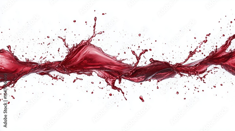 A red splash of wine is splashing across a white background A red splash of wine is splashing across a white background