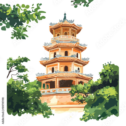 Tranquil Thien Mu Pagoda in Hue, Vietnam - Southeast Asia Heritage Site