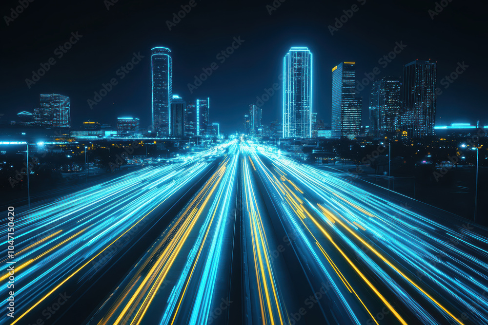 Fototapeta premium Long exposure of traffic and tall buildings