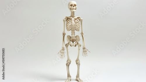 Isolated Halloween skeleton figure in a standing pose on a white background